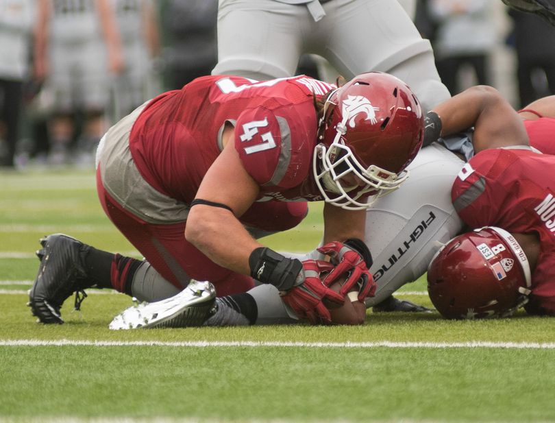 Cougars middle linebacker Peyton Pelluer has been a mainstay for Washington State’s defense. (Associated Press)