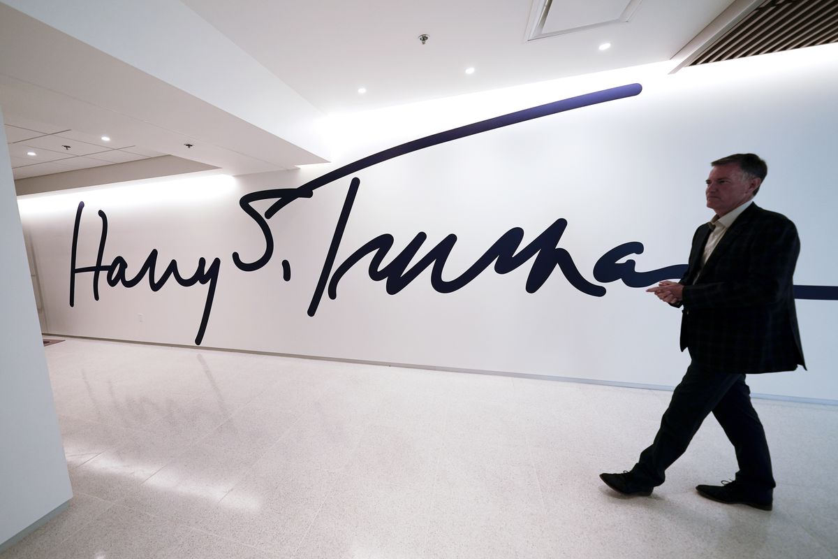 Museum director Kurt Graham leads a tour of the Harry S. Truman Presidential Library and Museum on June 9 in Independence, Mo. The facility will reopen July 2 after a nearly $30 million renovation project.  (Charlie Riedel)