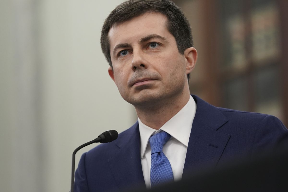 FILE – In this Jan. 21, 2021, file photo, Transportation Secretary nominee Pete Buttigieg speaks during a Senate Commerce, Science and Transportation Committee confirmation hearing on Capitol Hill in Washington.  (Stefani Reynolds)
