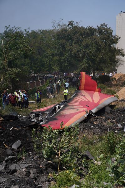 Aircraft debris at the crash site of Air India Ltd. flight AI171 in Ahmedabad, Gujarat, India, on June 12.   (Siddharaj Solanki/Bloomberg)