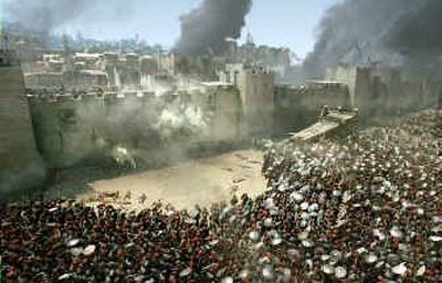 Thousands of Saracens lay siege to Jerusalem in a scene from