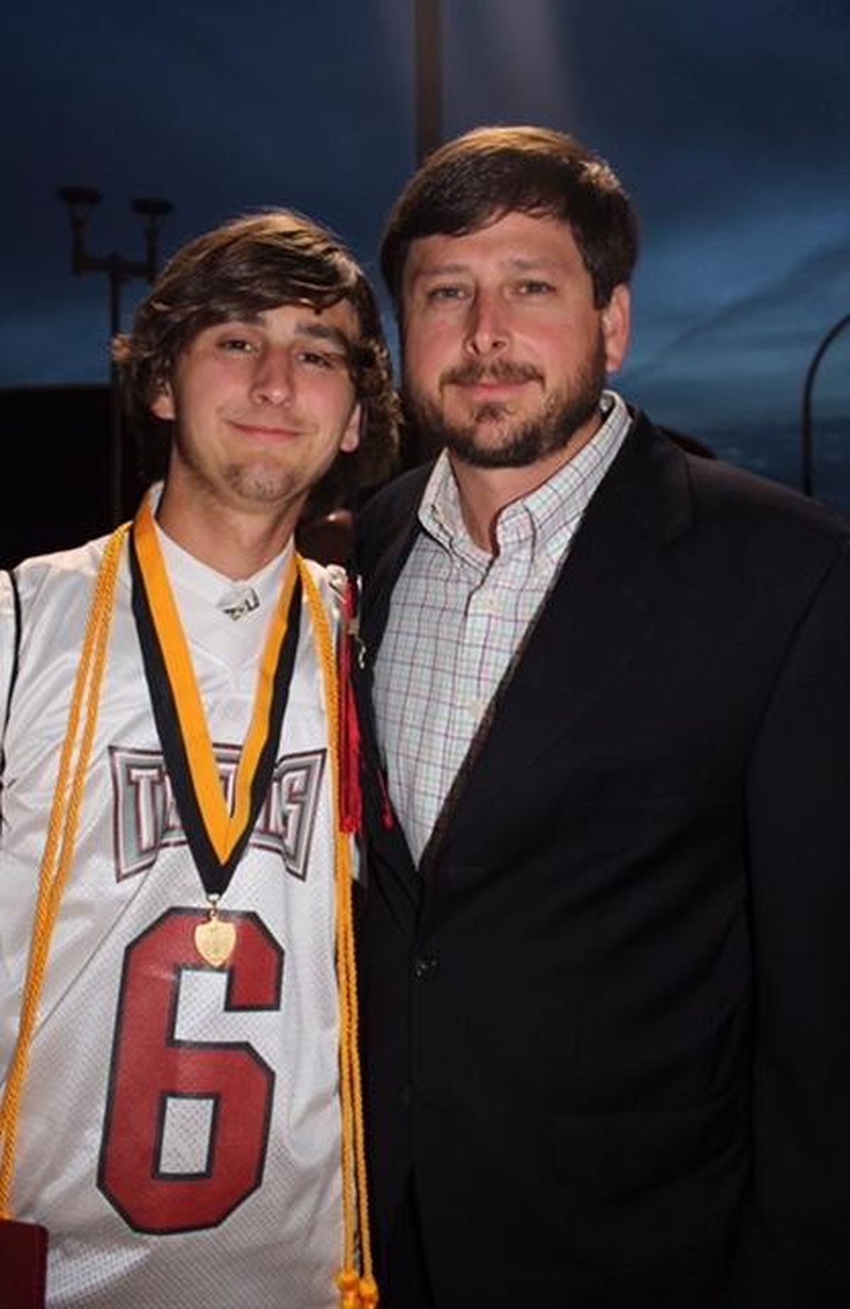 Gardner Minshew couldn’t walk at Brandon High’s graduation ceremony, but he was there in spirit through friend Connor Aultman, who wore his customized Minshew Troy jersey to the event. (Courtesy/Connor Aultman)