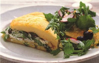 
Asparagus and Goat Cheese Souffleed Omelet is made with a recipe from Sara Moulton's  cookbook, 