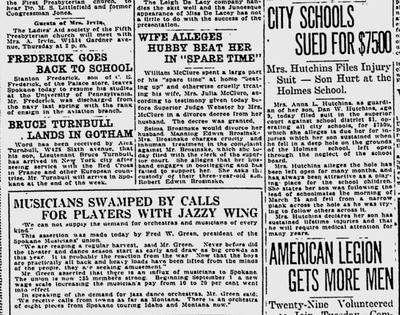 The president of the Spokane Musicians Union said the union had a record 235 members, the Spokane Daily Chronicle reported on Sept. 17, 1919. But with soldiers back from World War I, he said the supply was still not sufficient to keep up with the demand. (Spokesman-Review archives)