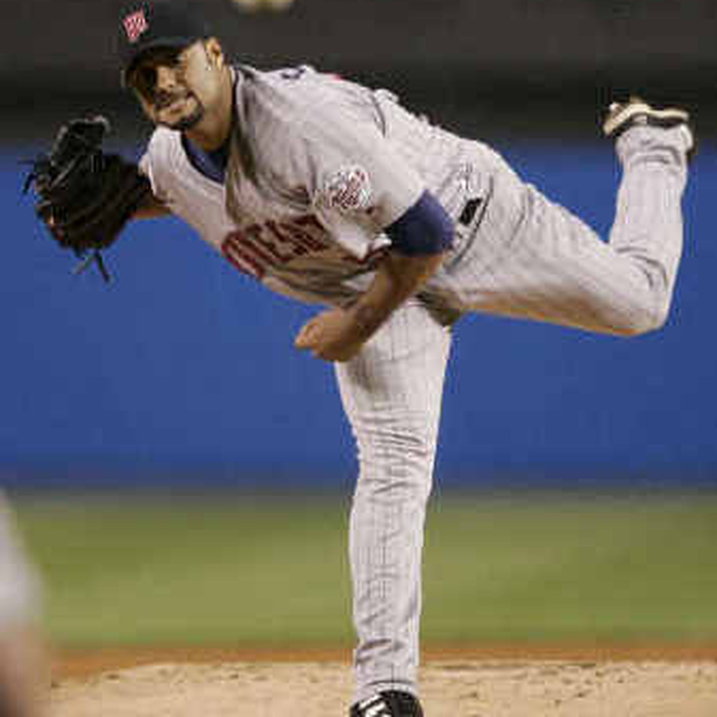 Minnesota Twins starting pitcher Brad Radke throws to the New York Yankees  during game two of the the division series playoffs held at Yankee Stadium  in New York City on October 2