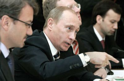 
Russian President Vladimir Putin speaks during a meeting in the Moscow Kremlin on Monday. 
 (Associated Press / The Spokesman-Review)