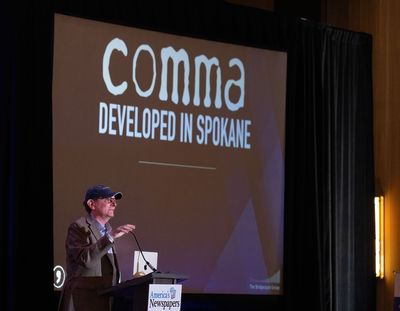 At the 2025 News Industry Mega-Conference in Orlando, Fla., Spokesman-Review Editor Rob Curley publicly launches the newspaper’s nonprofit, Comma.  (COLIN MULVANY/THE SPOKESMAN-REVIEW)