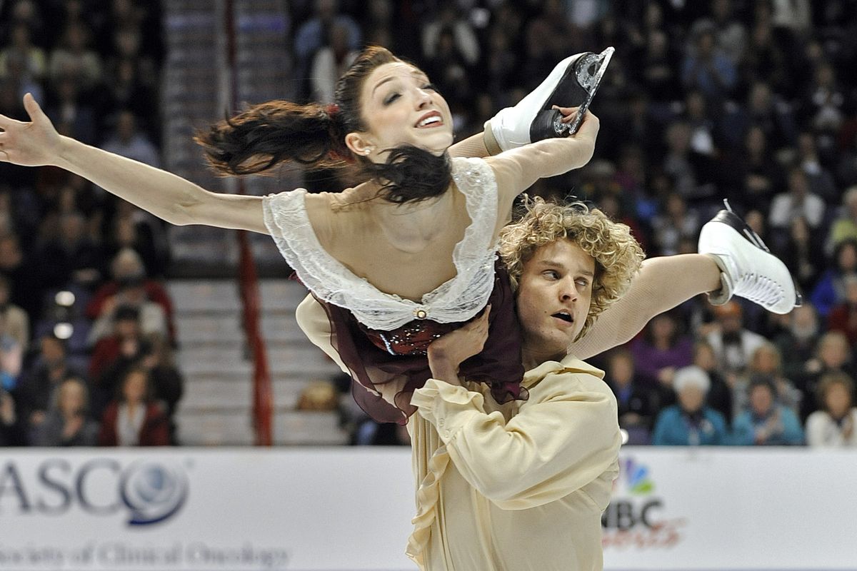 Charlie White and Meryl Davis skate to a gold medal in championship dance at the U.S. Figure Skating Championships in the Spokane Arena on Saturday, Jan. 23, 2010, in Spokane. (Christopher Anderson / The Spokesman-Review)