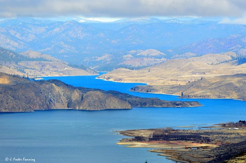 Photo shows the Columbia River landscape overlooking the Keller Ferry crossing area of Lake Roosevelt north of Wilbur, Wash. (J. Foster Fanning)