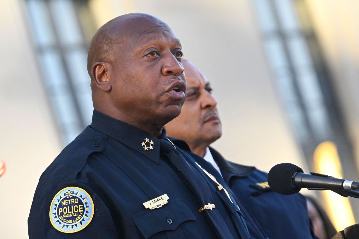 Nashville Police Chief John Drake speaks during a public vigil to honor victims and survivors of a shooting at The Covenant School in Nashville, Tennessee, March 29, 2023.    (John Amis/AFP/Getty Images/TNS)