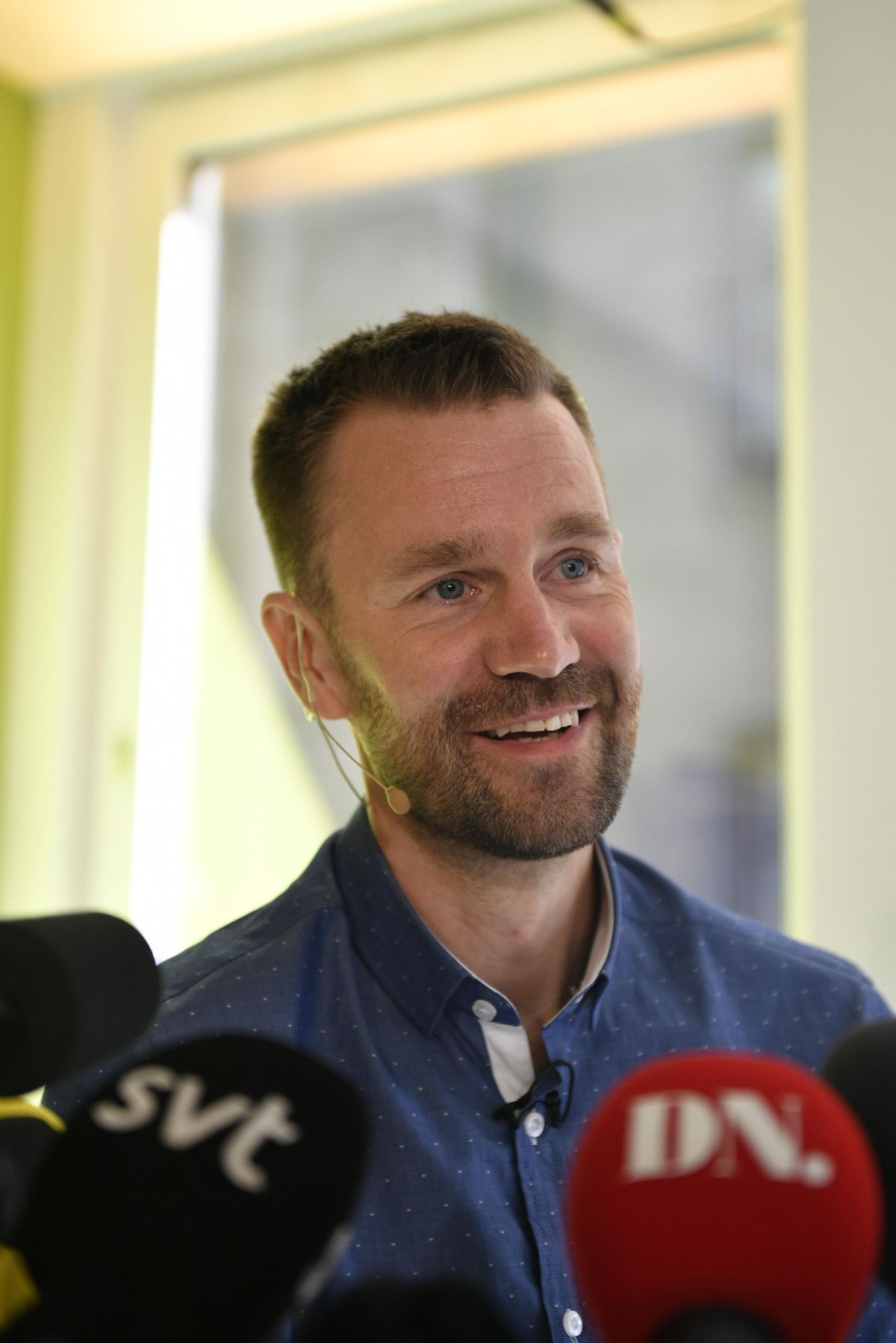 Sweden's Johan Gustafsson speaks during a press conference at Swedish library Association in Stockholm, Thursday, Aug. 10, 2017. A Swedish man kidnapped by Islamic militants in northern Mali nearly six years ago and released in June, says he brushed off the idea to flee because he realized he was held captive far away from everything. (Vilhelm Stockstad/TT / Associated Press)