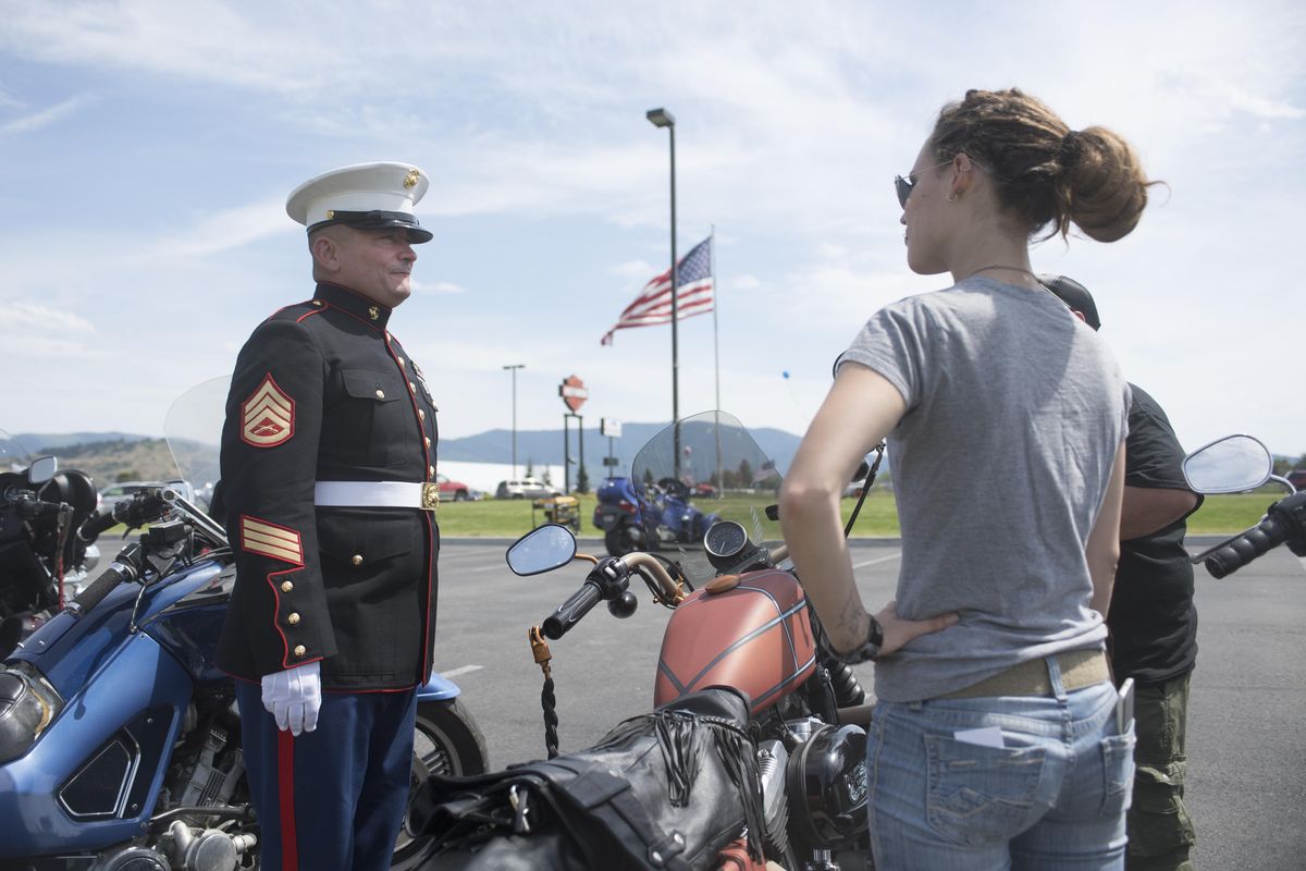The 'Saluting Marine' visits Harley-Davidson dealership to show  appreciation for veterans