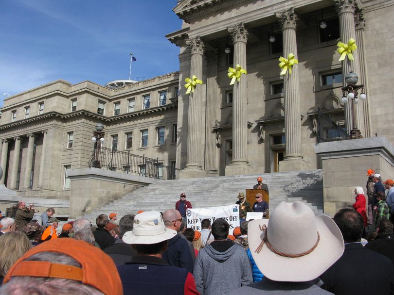 Sportsmen rally for public lands on the Capitol steps on Thursday (Betsy Russell)
