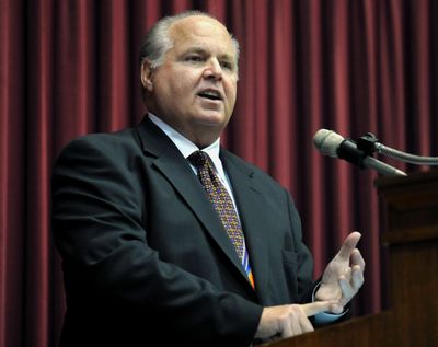 FILE - In this May 14, 2012 file photo, Rush Limbaugh speaks during a ceremony inducting him into the Hall of Famous Missourians in the state Capitol in Jefferson City, Mo. Florida Gov. Ron DeSantis is moving ahead with plans to honor the recently deceased conservative radio broadcaster by lowering flags to half-staff despite protests from some public officials who don’t see Limbaugh as worthy of the honor.  (Julie Smith)