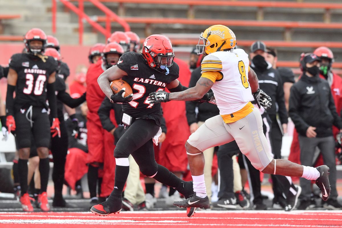 Eastern Washington running back Tamarick Pierce carries the ball against Idaho during the second half of their game Saturday in Cheney.  (Tyler Tjomsland/The Spokesman-Review)