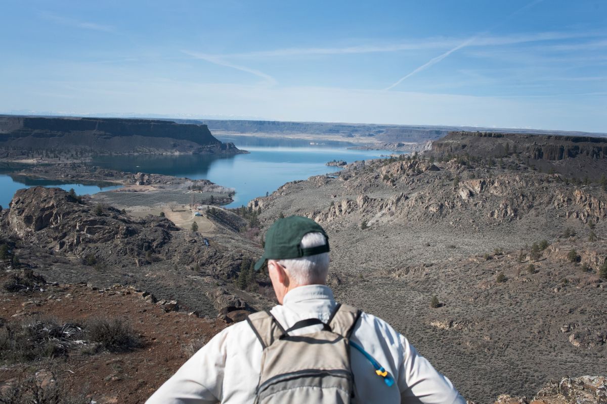 Bob Strong looks out over Banks Lake on March 19, 2020. It’s among the views you’ll find on the six-mile Northrup Canyon loop.  (Eli Francovich/The Spokesman-Review)