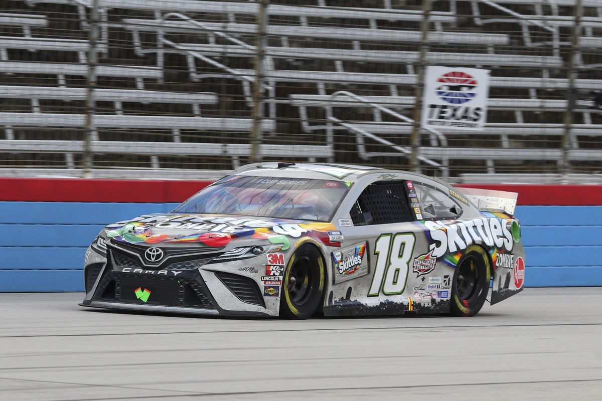 Kyle Busch drives on the front stretch during a NASCAR Cup Series auto race at Texas Motor Speedway in Fort Worth, Texas, Wednesday, Oct. 28, 2020.  (Associated Press)