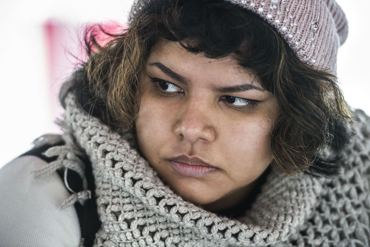 EWU student Dulce Gutierrez Vasquez addressed the crowd on the Cheney, Wash., campus mall during the Unity Rally hosted by the Multicultural Coalition of Eastern Washington University. (Dan Pelle / The Spokesman-Review)