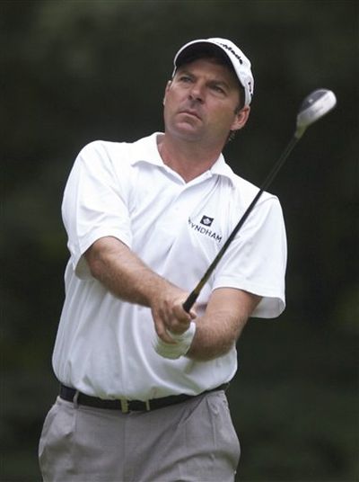 Dicky Pride tees off on the 16th hole Thursday, July 9, 2009, during the opening round of the John Deere Classic golf tournament at TPC Deere Run in Silvis, Ill. Pride shot a 5-under-par 66.  (Todd Mizener / AP Photo/The Dispatch)