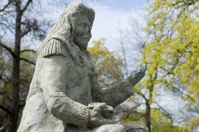 
The statue of Chief Garry has been was removed from Chief Garry Park because it was damaged beyond repair. The Garry sculpture will be replaced by a Native American-themed work by artist David Govedare, Spokane's arts director said. 
 (File / The Spokesman-Review)