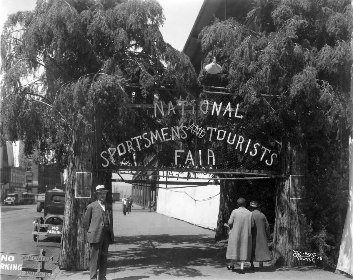 1928: This Libby Studios photo shows the entrance to the Sportsmen’s and Tourists’ Fair, held in Spokane annually in May or June through the 1920s.