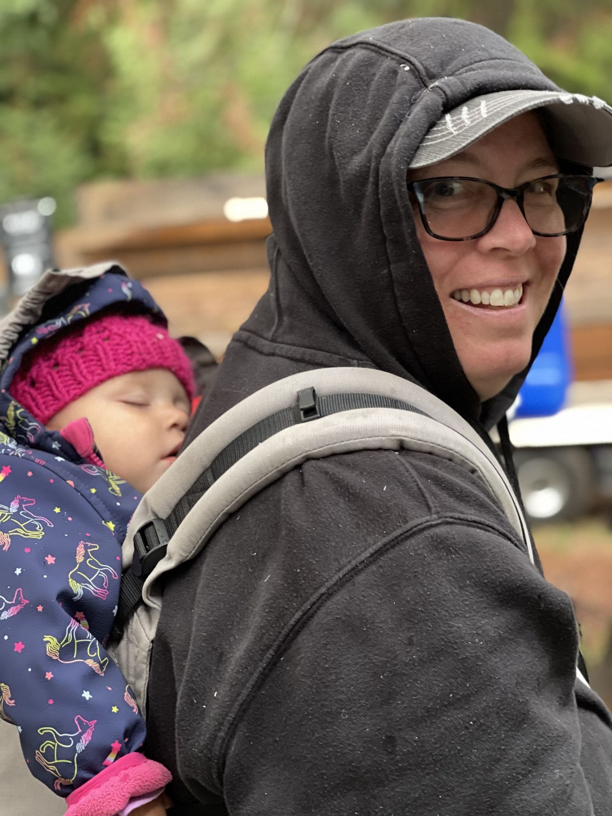Andrea Hord and her granddaughter Charleigh, 11 months, at Pizzapalooza and Pumpkin Pizzazz during the rainy Sept. 17-19 weekend at Tacoma Creek. (Courtesy of Michelle Harmon)