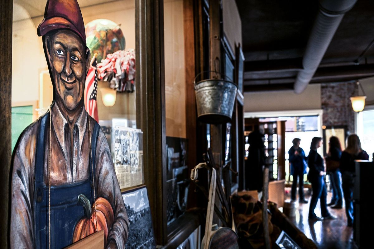 A cutout of Edgar Seiter greets visitors to the Post Falls Museum. Seiter (1902–89) was a prominent figure in the history of Post Falls, known for his long-term business success and civic leadership. He owned and operated Seiter’s Inc. Cannery, one of the most successful businesses in Kootenai County from 1931 to 1969. Seiter owned the land where the historic Treaty Rock is located. He donated this property to the city of Post Falls to be used as a park, preserving an important piece of local history, and served as the mayor of Post Falls for a decade, from 1951 to 1961.  (Kathy Plonka/The Spokesman-Review)