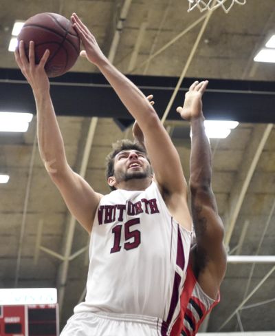 Whitworth forward Christian Jurlina, left, in a game on Feb. 6 against Pacific, says he sees his teammates as brothers. (Tyler Tjomsland / The Spokesman-Review)