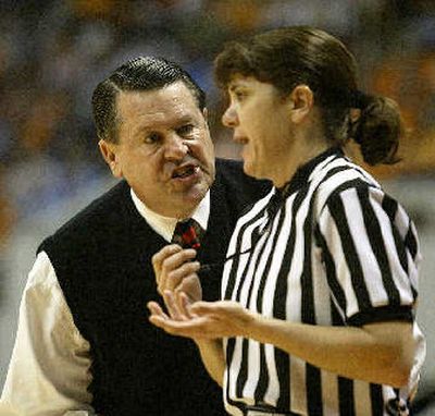 Georgia women's coach Andy Landers yells at an official during a 94-85 loss at Tennessee. 
 (Associated Press / The Spokesman-Review)