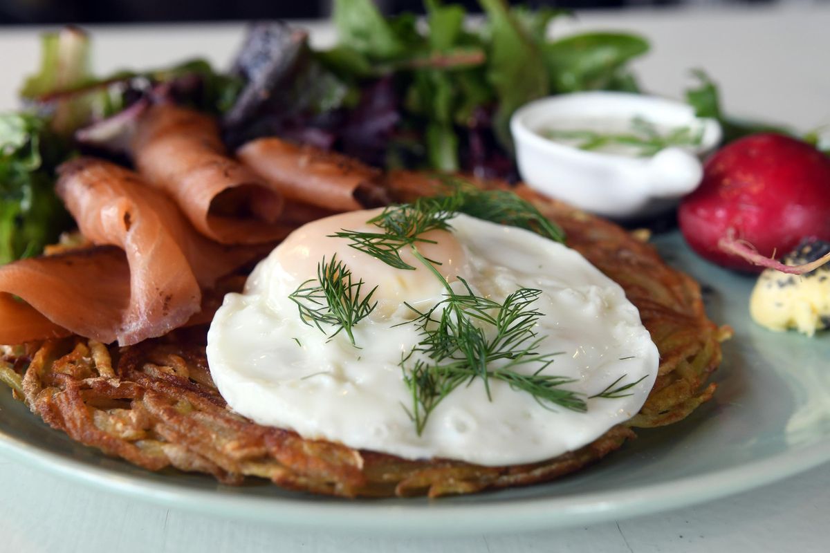 The Potato Rosti at Brunchkin is photographed on Tuesday, April 17, 2018. (Kathy Plonka / The Spokesman-Review)