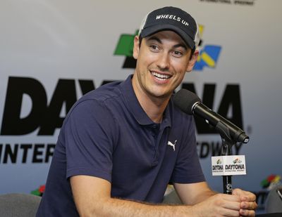 Joey Logano answers questions during a NASCAR auto race news conference at Daytona International Speedway, Friday, July 5, 2019, in Daytona Beach, Fla. (Terry Renna / Associated Press)