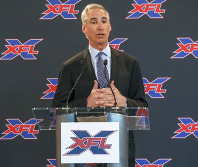 XFL Commissioner and CEO Oliver Luck speaks during a news conference at Raymond James Stadium in Tampa, Fla. on Marcy 5, 2019. The XFL filed for bankruptcy on Monday, April 13, 2020, likely spelling the end of the second iteration of the league. (Chris Urso / Associated Press)