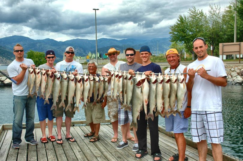 A group of players from the Seattle Mariners came caught a nice pile of Lake Chelan Mackinaw with on the All Star Break. The photo includes the guides and crew from Darrell & Dad's Family Guide Service.
 (Darrell & Dad's Family Guide Service)