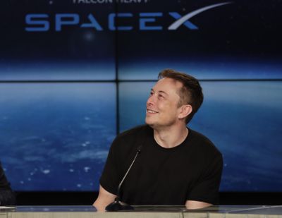 Elon Musk, founder, CEO, and lead designer of SpaceX, speaks at a news conference after the Falcon 9 SpaceX heavy rocket launched successfully from the Kennedy Space Center on Feb. 6, 2018, in Cape Canaveral, Fla. (John Raoux / Associated Press)