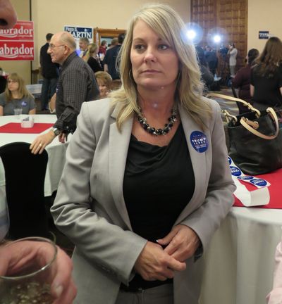 Idaho state schools Superintendent Sherri Ybarra at the Idaho GOP's election night watch party; she says she's been a Trump supporter from the start. (Betsy Z. Russell)