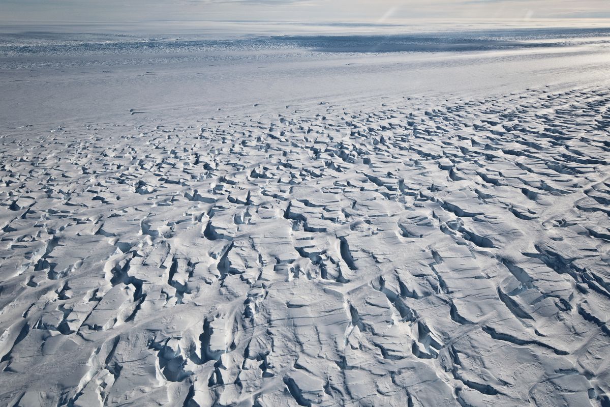 This photo provided by University of Washington researcher Ian Joughin shows the area near the grounding line of the Pine Island Glacier along its west side in Antarctica in 2010.  (Associated Press)