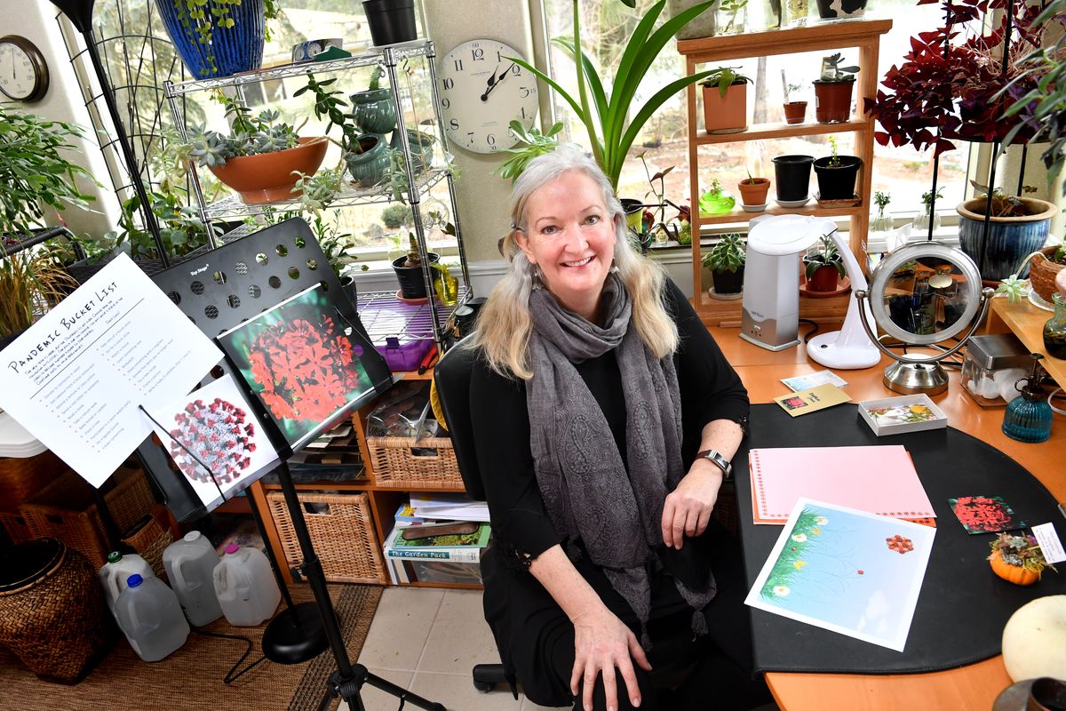 Photos by Tyler Tjomsland/THE SPOKESMAN-REVIEW Diane Morissette poses for a photo in her studio on Feb. 9 at her home in Nine Mile Falls, Wash. Morissette’s pandemic project was to make pandemic bucket list kits and give them to friends and family.  (Tyler Tjomsland/THE SPOKESMAN-REVIEW)