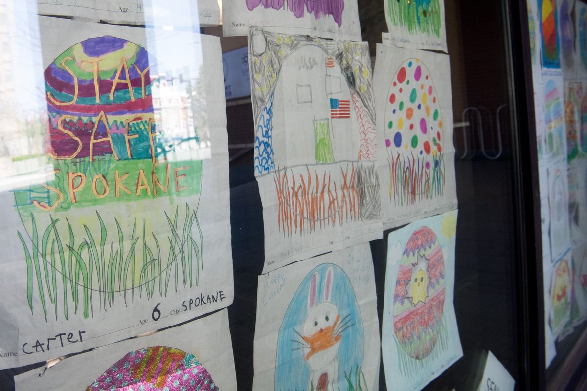 Coloring contest winners are seen hanging in The Spokesman-Review