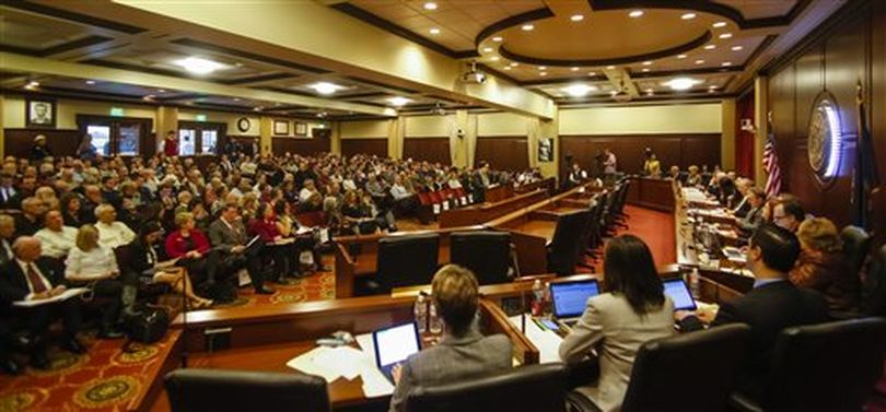 Hearing on gay rights bill at the Idaho state Capitol on Monday (AP / Otto Kitsinger)