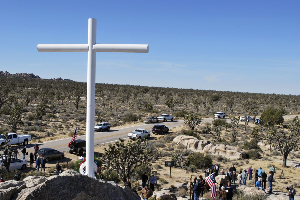 This cross in the Mojave Desert replaces one erected in the 1930s to honor World War I veterans. (Associated Press)