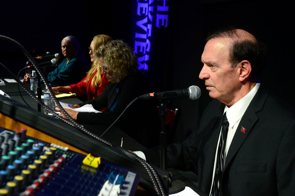 Larry Haskell answers a question at The Spokesman-Review's Northwest Passages Forum with candidates for Spokane County Prosecutor, Thursday, July 21, 2022, in The Montvale Event Center.  (Liz Kishimoto/The Spokesman-Review)