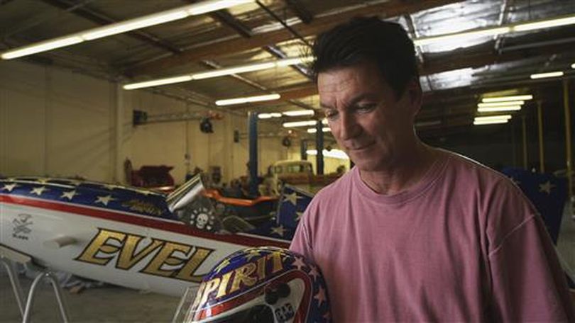 In this July 2016 photo provided by Weiward, Eddie Braun poses for a photo at a storage facility in Chatsworth, Calif. Fueled by the memory of the late daredevil Evel Knievel, Hollywood stuntman Braun plans to strap into a steam-powered rocket cycle on Sept. 17, for his most death-defying role yet. (AP/Weiward)