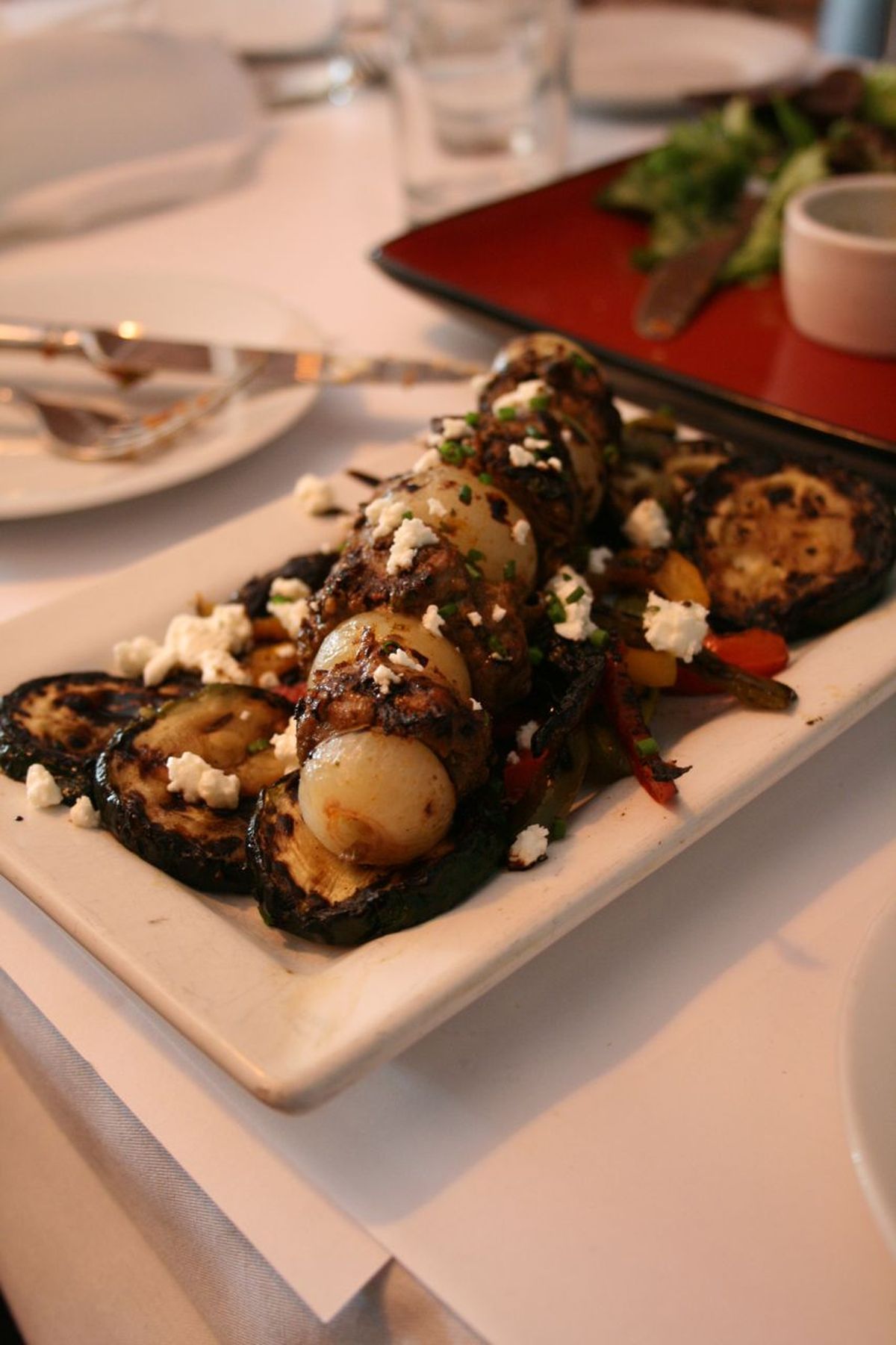 Grilled meats and vegetables were another one of many courses at Flats Tapas Bar in Bellingham, Wash.  (Megan Cooley)