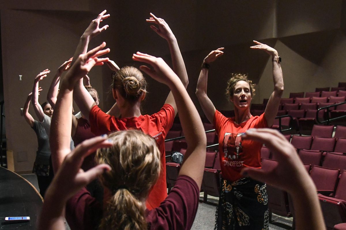 Angelie Melzer, right, leads the master ballet class during DanceFest 2019, Saturday, March 2, 2019, at Spokane Community College. (Dan Pelle / The Spokesman-Review)