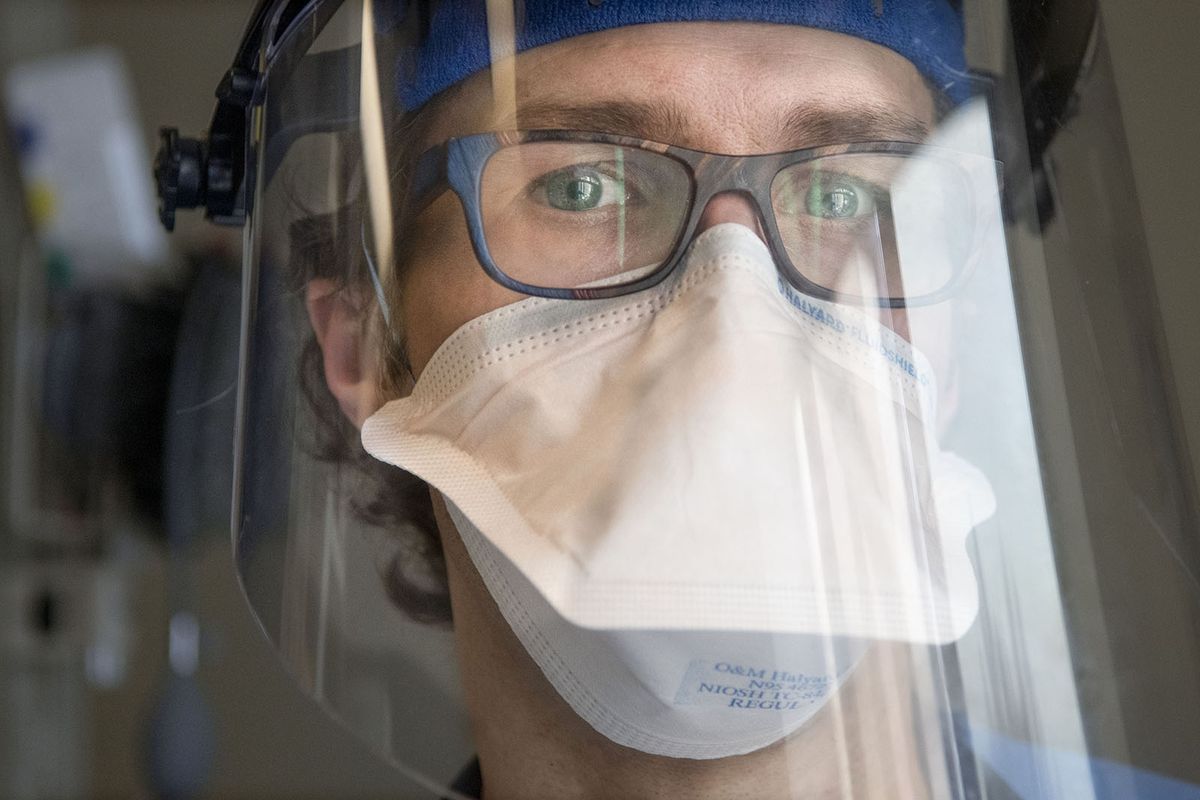 Dr. Bennett Gladden, who sees coronavirus patients.   (Kathy Plonka/The Spokesman-Review)