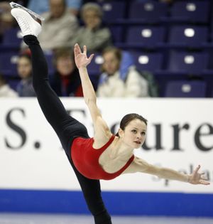 Sasha Cohen skates during a practice at the U.S. Figure Skating Championships in Spokane, Wash., Wednesday, Jan. 20, 2010. (Rick Bowmer / Associated Press)