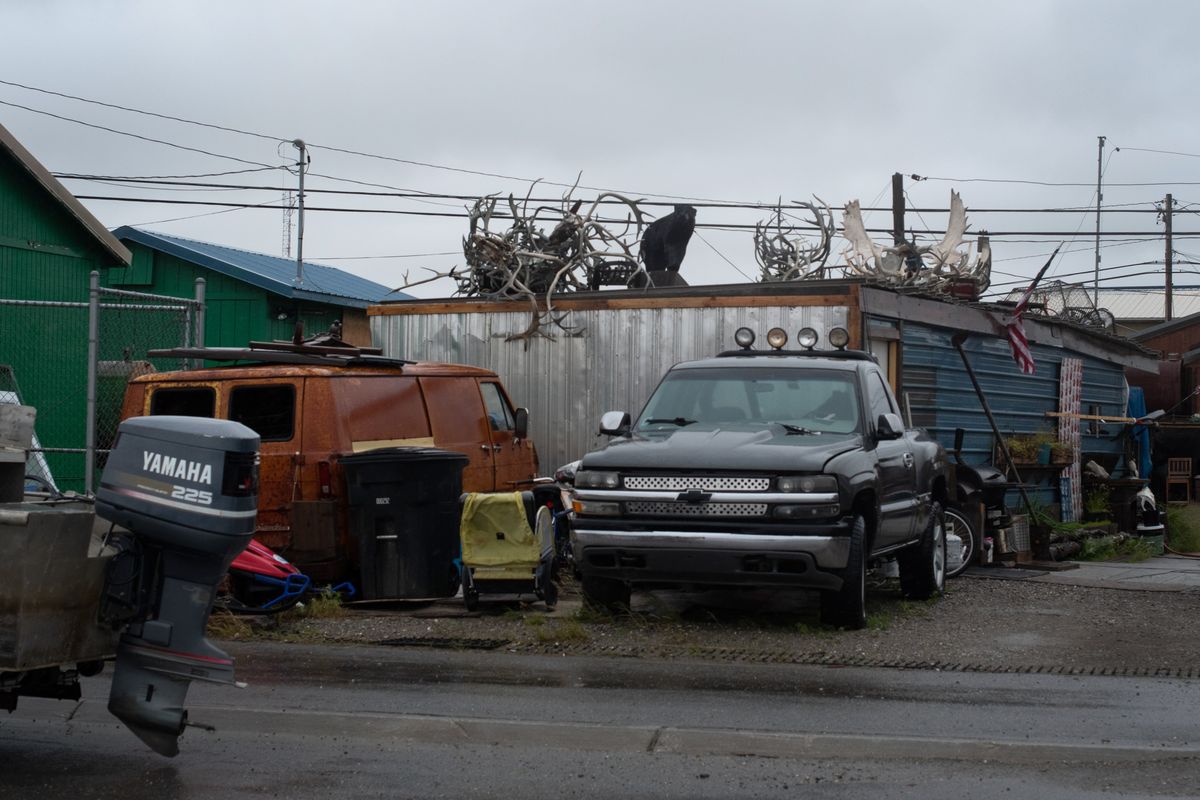 Animal antlers as seen in Kotzabue, Alaska on July 26, 2022.  (Eli Francovich/The Spokesman-Review)