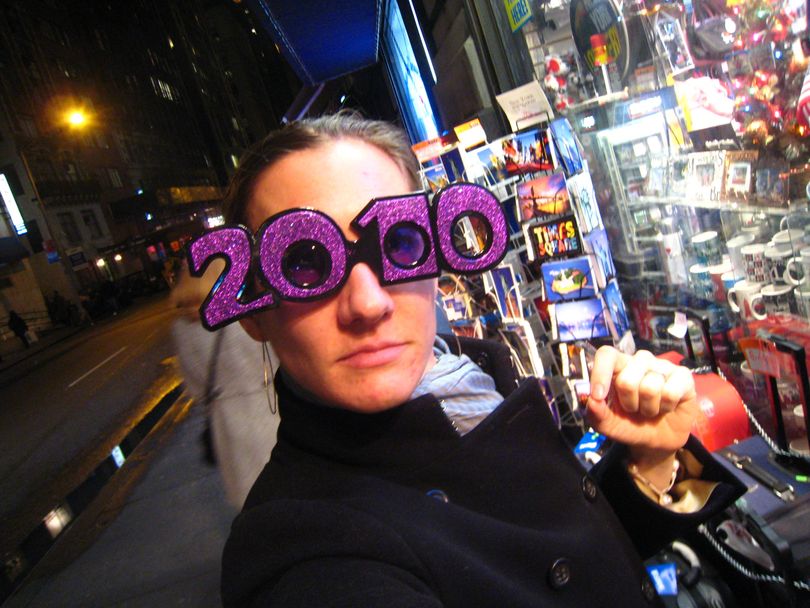This photo shows Associated Press photo editor Liz Schultz trying on a pair of 2010 glasses in New York. Associated Press photos (Associated Press photos)