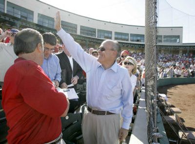 
Former New York City Mayor Rudy Giuliani attends a spring training game in Tempe, Ariz., on Friday. 
 (Associated Press / The Spokesman-Review)