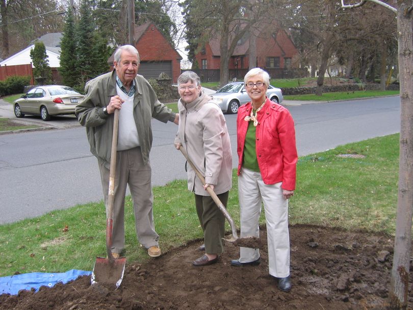 Nancy MacKerrow (middle) with Karl and Carol Speltz plant a tree for Susie's Forest.
Rebecca Nappi photo (used in EndNotes blog April 14, 2011) (Rebecca Nappi)